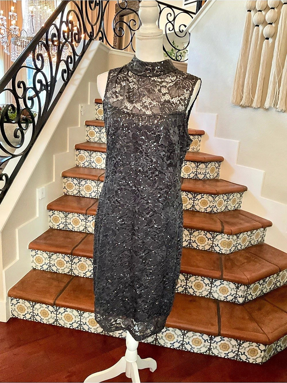 Marina Floral Sequin Lace Midi Dress Size 14 Like New